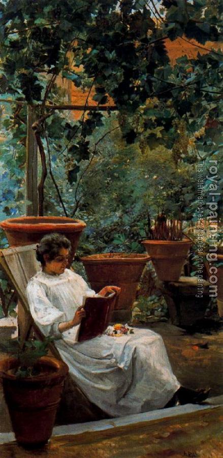 Ignacio Diaz Olano : Jardin, mujer leyendo